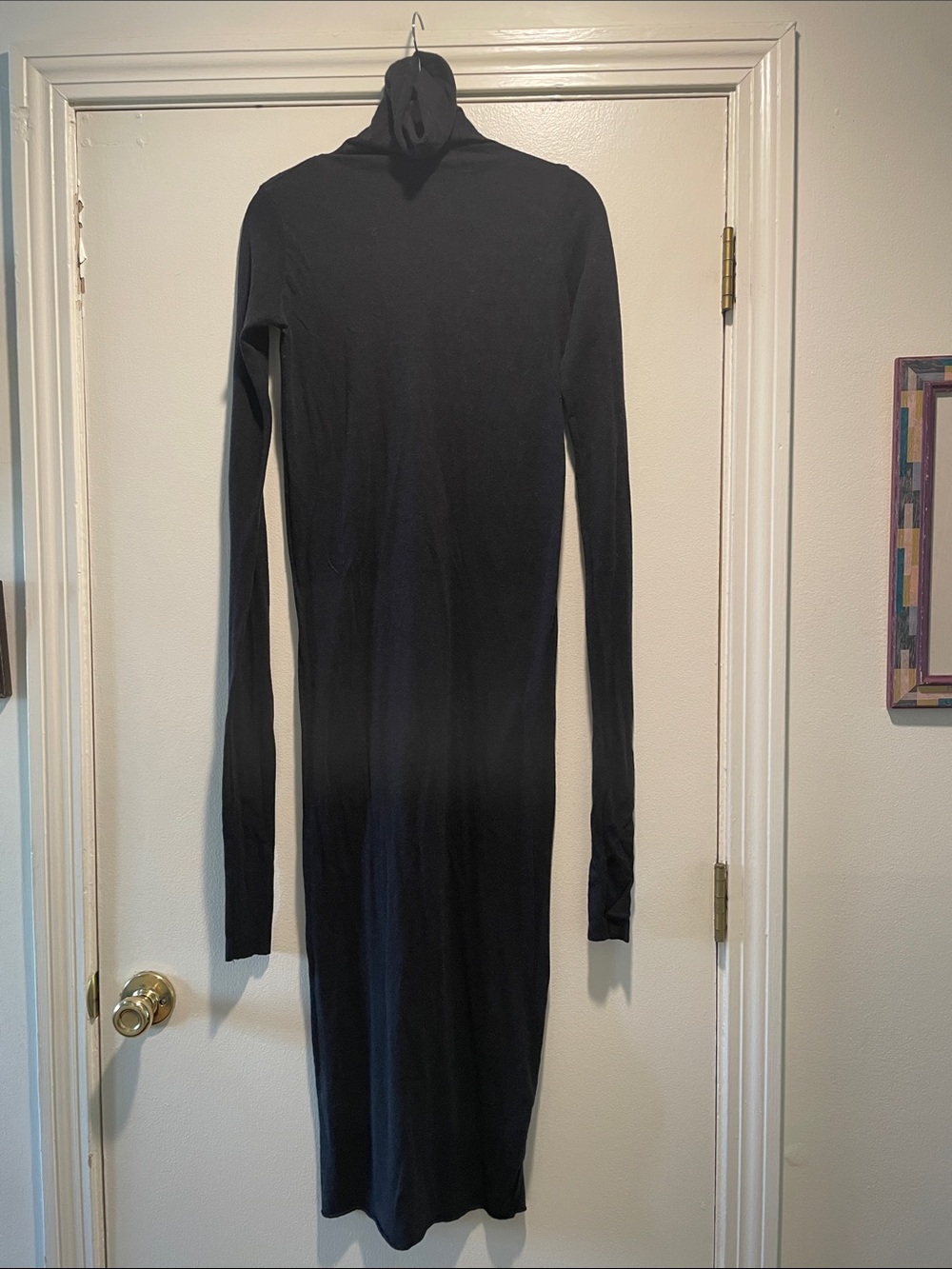 Rick Owens Lilies Black Wool Blend Jersey Long Sleeve Turtleneck Maxi Dress